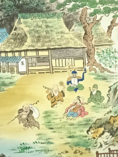 道具 ] - 道具 柳原龍泉筆 萬事開運十全山水図 肉筆絹本掛軸（共箱